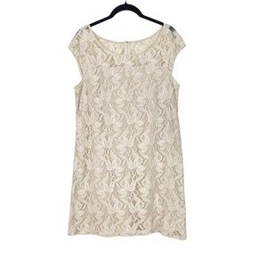 LC Lauren Conrad Cream Lace Short Shift Cocktail Dress Cap Sleeves Size 8